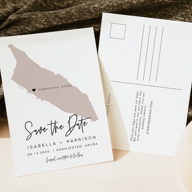 Cartão Postal QUINN Mapa de Aruba Salve a Data *Coração Móvel! (Criador carregado)