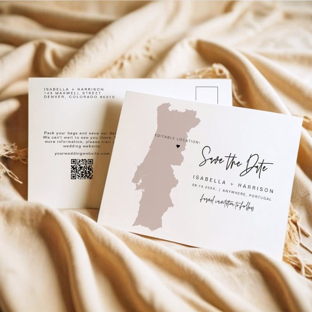 Cartão Postal QUINN Mapa de Portugal Salvar a Data (Coração Móve (Criador carregado)