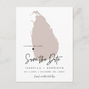 Cartão Postal QUINN- Mapa do Sri Lanka Salve a Data *Coração Móv