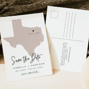 Cartão Postal QUINN- Mapa do Texas Salvar a Data (Coração Mov