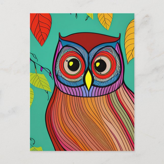 Cartão Postal Quirky Colorful Folk Art Abstrato Owl (Frente)