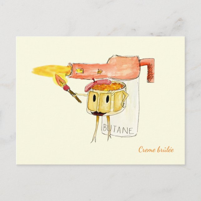 Cartão Postal Quirky Creme Brulee Dessert Funny Cartoon Humor (Frente)