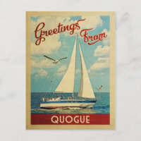 Quogue Postcard Sailboat Vintage Nova Iorque