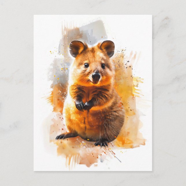 Cartão Postal Quokka em aquarela natural (Frente)