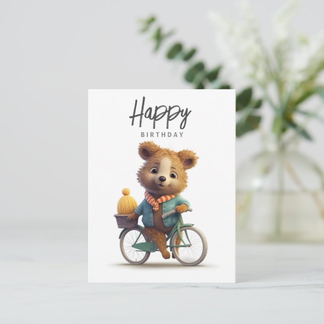 Cartão Postal Quokka fofa de bicicleta, Feliz Aniversário  (Em pé/Frente)