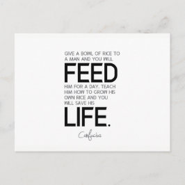 Cartão Postal QUOTAS: Confúcio: Tigela de arroz, arroz cultivado