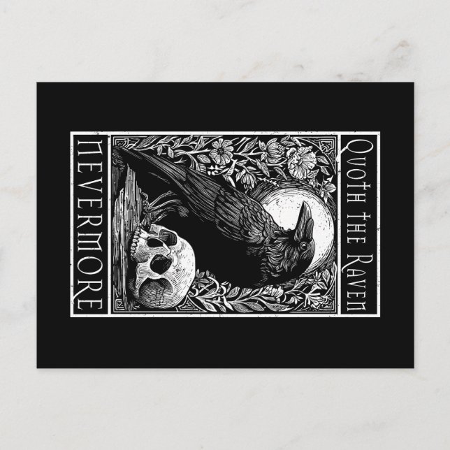 Cartão Postal Quoth the Raven - Nunca mais - Edgar Allan Poe art (Frente)