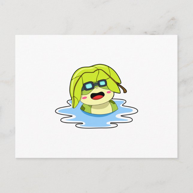 Cartão Postal Rã com Folha ao Nadar (Frente)