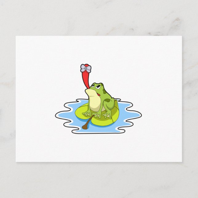 Cartão Postal Rã sobre Folha com Inseto (Frente)