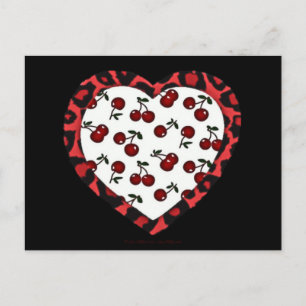 Cartão Postal RAB Rockabilly Cherries Leopard Print Heart