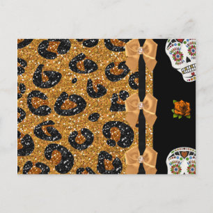 Cartão Postal RAB Rockabilly Dourado Estampa de Leopardo Açúcar 