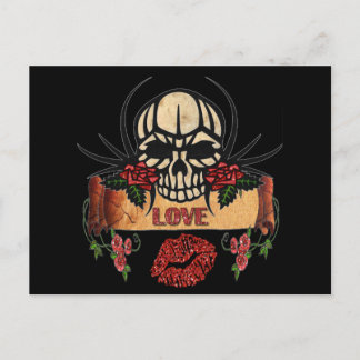 Cartão Postal RAB Rosas de crânio Rockabilly Love Lipstick