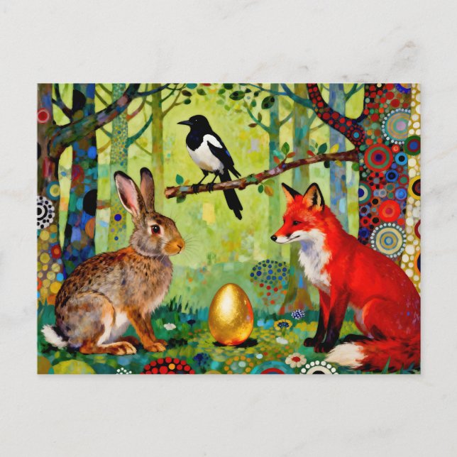 Cartão Postal Rabbit, Magpie, Fox and “The Forest’s Secret”  (Frente)