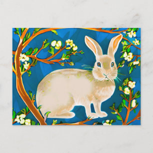 Cartão Postal Rabbit selvagem e ramificações de flores