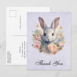 Cartão Postal Rabbit Surrounded by Pastel Flowers Cute Thank You