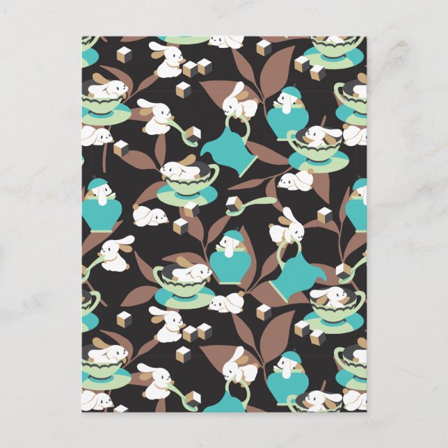 Cartão Postal Rabbit Tea Party Patterno II (Frente)