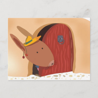 Cartão Postal Rabbit with cherry postcard, light beige