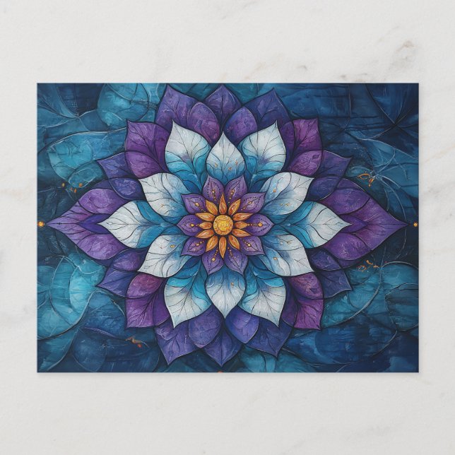 Cartão Postal Rabisco de Mandala, azul e roxo, (Frente)