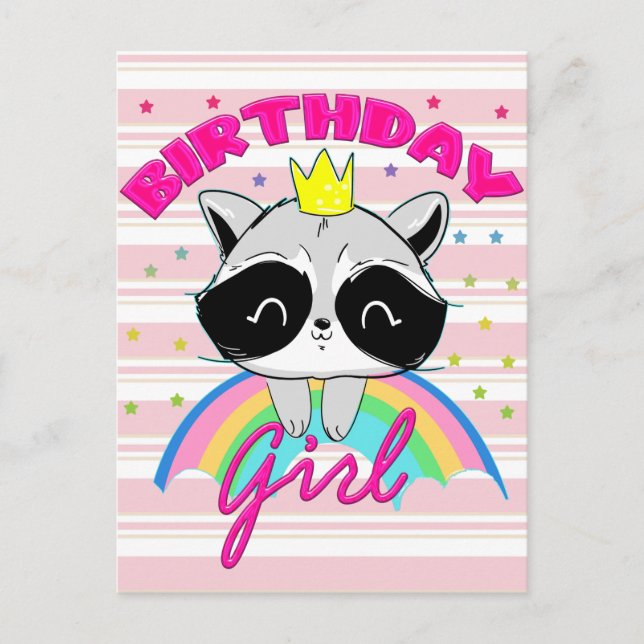 Cartão Postal Raccoon Birthday Girl Animal Party Raccoon (Frente)
