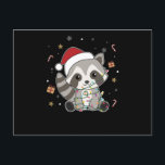 Cartão Postal Raccoon Christmas Snow Winter Raccoons<br><div class="desc">O racon a suavidade com luzes de fada. Animais engraçados com presentes e neve até as férias. Também é engraçado para o Natal em julho. Os guaxinins são animais doces e perfeitos para o Natal.</div>
