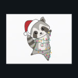 Cartão Postal Raccoon Christmas Snow Winter Raccoons<br><div class="desc">O racon a suavidade com luzes de fada. Animais engraçados com presentes e neve até as férias. Também é engraçado para o Natal em julho. Os guaxinins são animais doces e perfeitos para o Natal.</div>