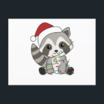 Cartão Postal Raccoon Christmas Snow Winter Raccoons<br><div class="desc">O racon a suavidade com luzes de fada. Animais engraçados com presentes e neve até as férias. Também é engraçado para o Natal em julho. Os guaxinins são animais doces e perfeitos para o Natal.</div>