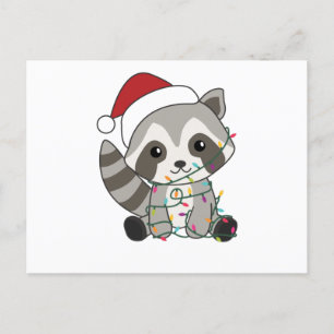 Cartão Postal Raccoon Christmas Snow Winter Raccoons