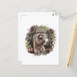 Cartão Postal Raccoon com café