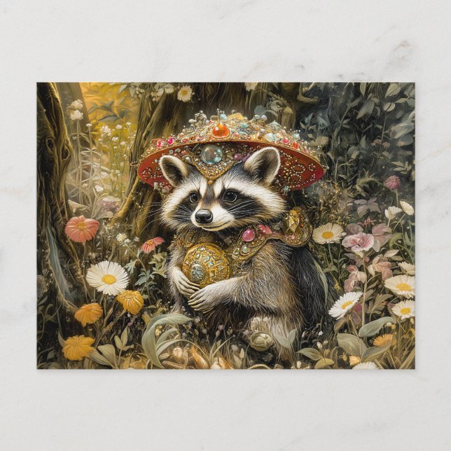Cartão Postal Raccoon com um Cogumelo Gástrico Voador em Fantasi (Frente)