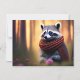 Cartão Postal Raccoon com um Scarf na Floresta