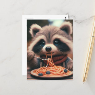 Cartão Postal Raccoon come espaghetti