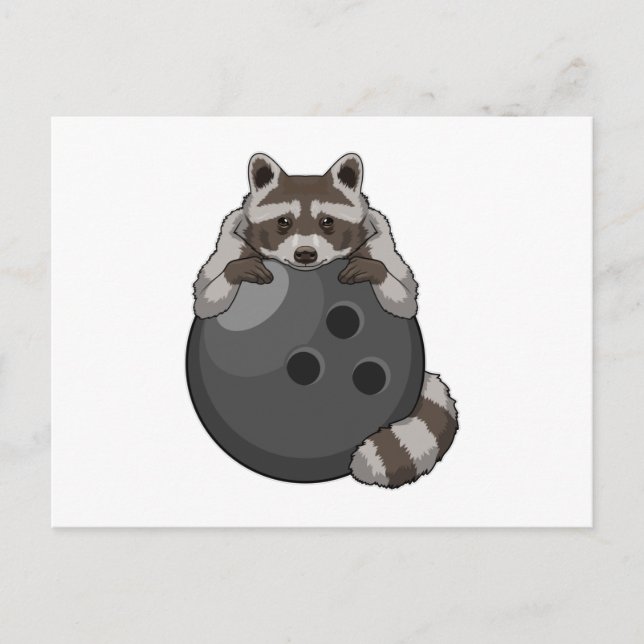 Cartão Postal Raccoon em Boliches com Bola de boliche (Frente)