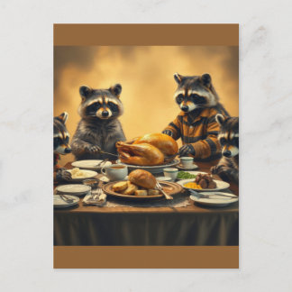 Cartão Postal Raccoon Family Thanksgiving