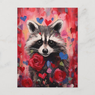 Cartão Postal Raccoon Hearts Love