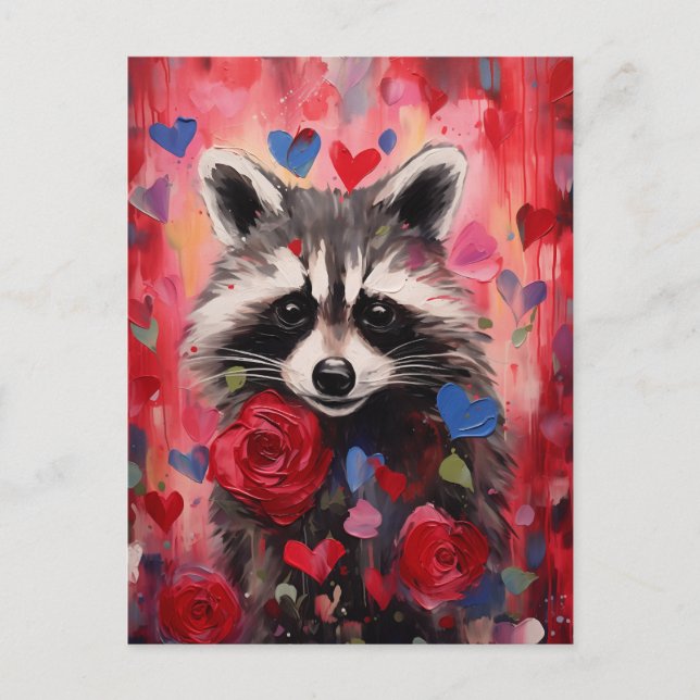 Cartão Postal Raccoon Hearts Love (Frente)