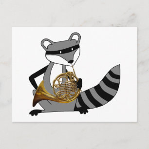 Cartão Postal Raccoon Tocando o Corno Francês