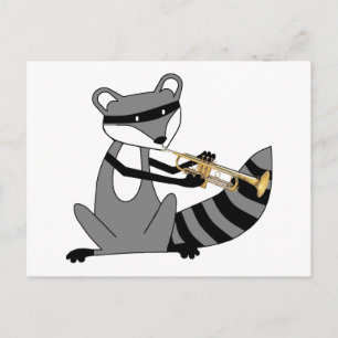 Cartão Postal Raccoon tocando trompete