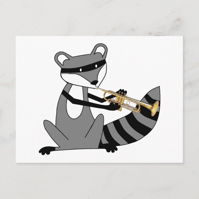 Cartão Postal Raccoon tocando trompete (Frente)