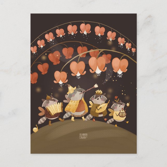 Cartão Postal Raccoons Segredos Botânicos por Alexandra Dikaia (Frente)