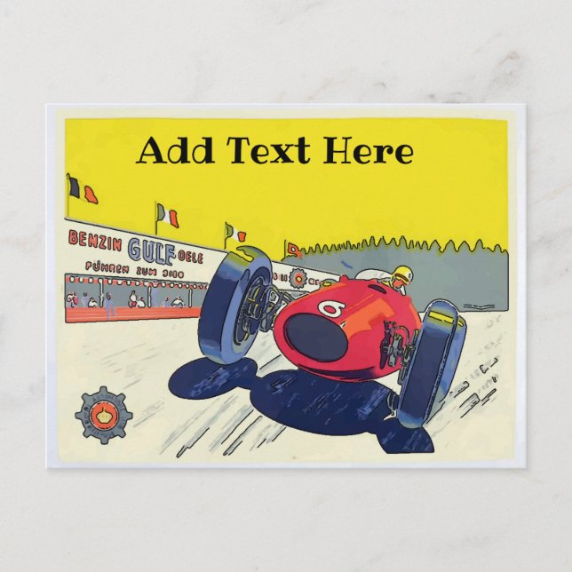 Cartão Postal Race Car, adicionar texto de edição, (Frente)