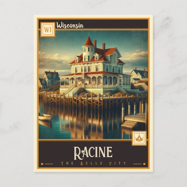 Cartão Postal Racine, Wisconsin | Vintage (Frente)