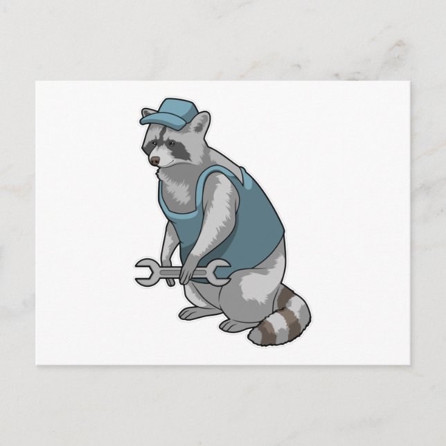 Cartão Postal Racoon como artesão de Wrench (Frente)