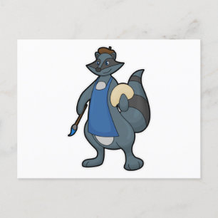 Cartão Postal Racoon como Pincel com Pincel