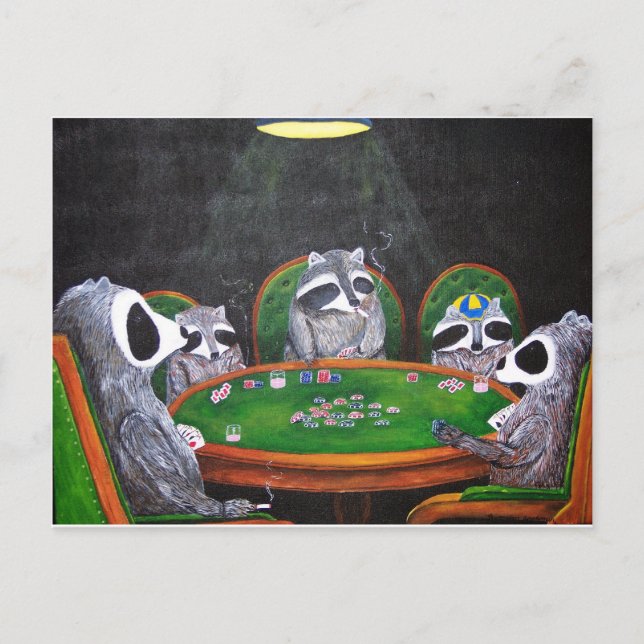 Cartão Postal Racoons Jogando Poker (Frente)