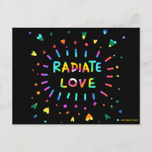 Cartão Postal Radiate Love Colorful Painting Black Postcard