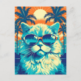 Cartão Postal Ragdoll cat com óculos de sol na praia