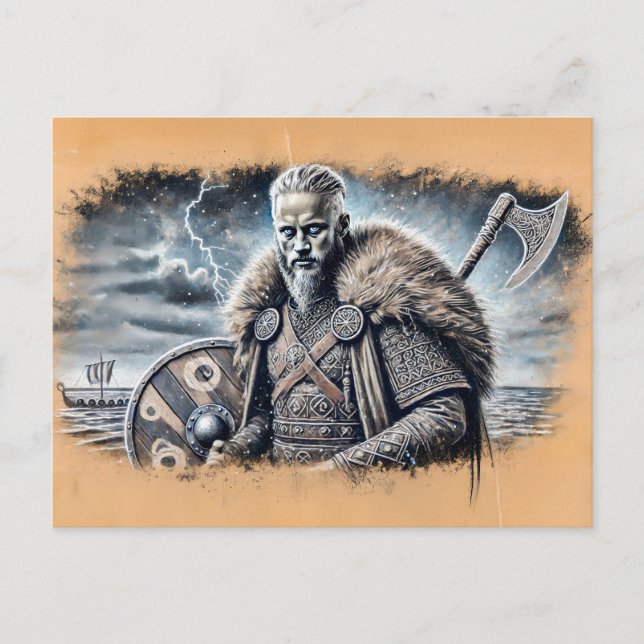 Cartão Postal Ragnar Lodbrok no Desenho de Giz de Pastel (Frente)