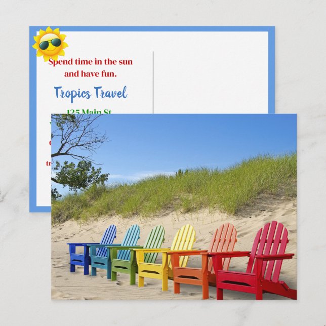 Cartão Postal Rainbow Adirondack Beach Chairs (Frente/Verso)