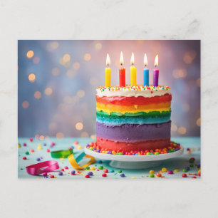 Cartão Postal Rainbow Birthday Cake