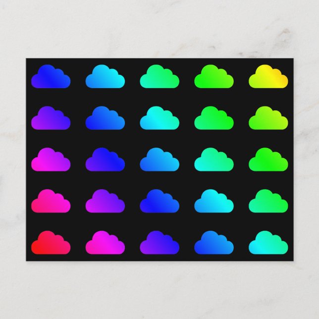Cartão Postal Rainbow Clouds Colorida Multicolor Kawaii Clipart (Frente)